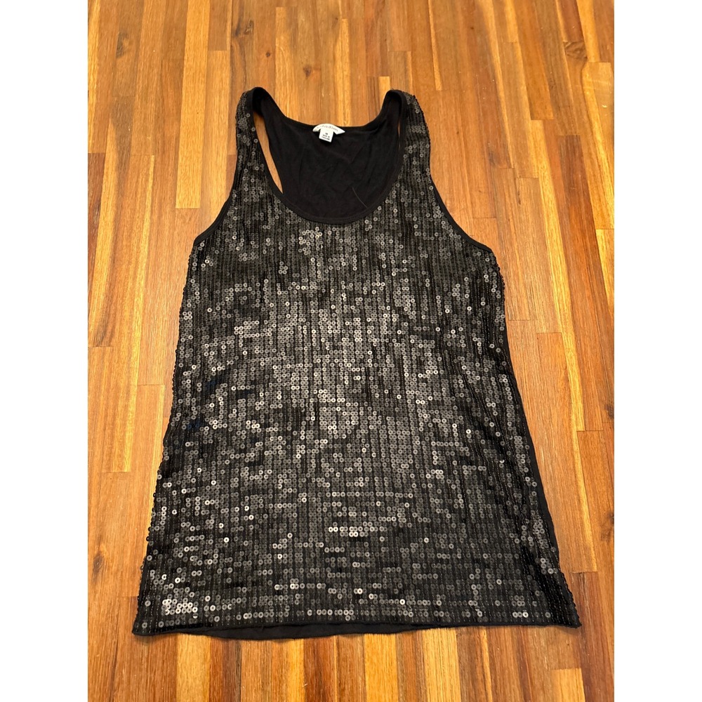 Calvin Klein Sequin Tank Top Womens Medium Black Excellent Racerback Glam